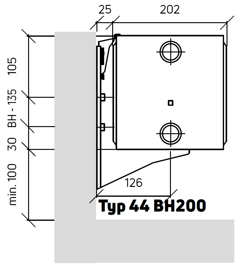 Purmo Profil Ventil Compact Ventilheizkörper, Typ 44 Plint, 6-Muffen, profilierte Front, BH 200mm, BL 2300mm