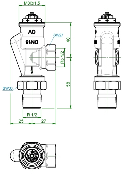 Oventrop Thermostatventil Baureihe AV9 DN15,R 1/2", PN10, Axial