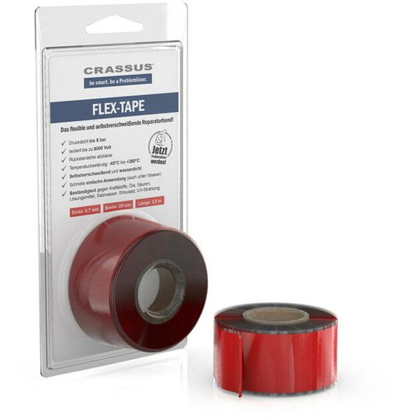 Crassus Flex-Tape, 25mmx3,5mx0,7mm, Rot flex.selbstverschweißendes Reparaturband