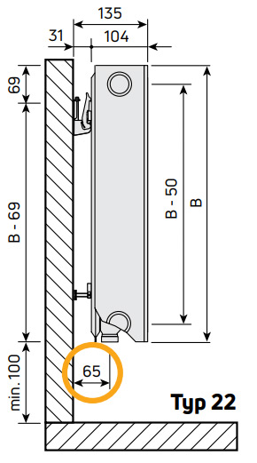 Purmo Plan Ventil Compact M Flex Flachheizkörper Typ 22, Mittenanschluss, glatte Front, BH 600mm, BL 1600mm
