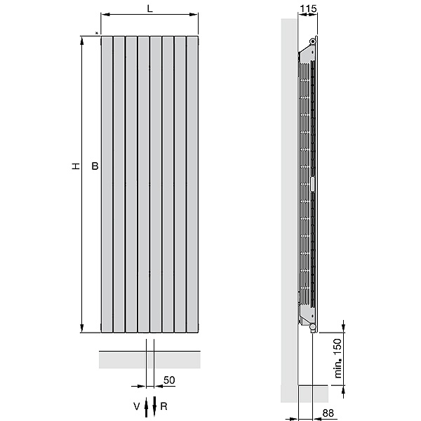 Zehnder Nova Neo, Niedertemperatur-Heizkörper für Wärmepumpen, vertikal, BH 1500mm, BL 592mm