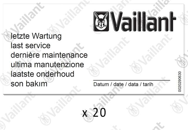 Vaillant Wartungsaufkleber, (x20) Vaillant -Nr. 0010027639