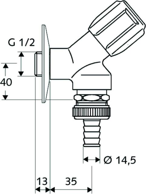 Schell Geräteschrägsitzventil COMFORT 1/2" mit Rückflussverhinderer, RB und Schl., verchromt #033920699