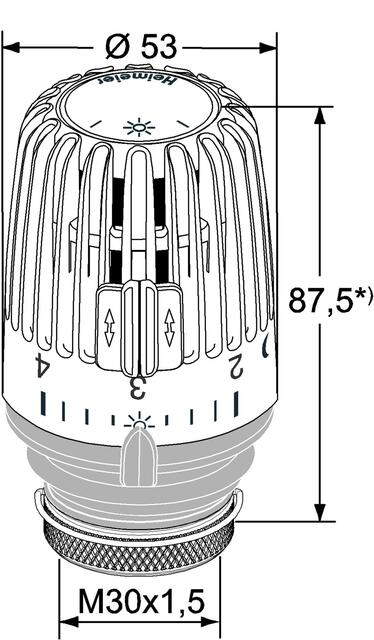 Heimeier Thermostatkopf K, mit Schraubgewinde M30x1,5, Behördenmodell * 6-28 °C, weiß