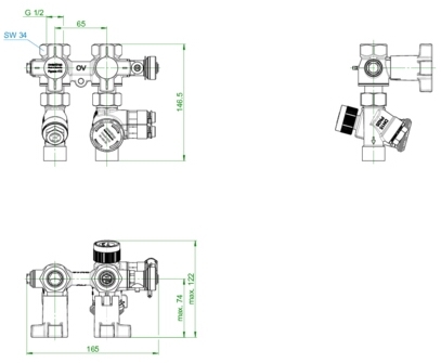 Oventrop Anschluss-Set Flypass Set 1 DN15, mit Cocon QTZ (90-450 l/h) und Schmutzfänger