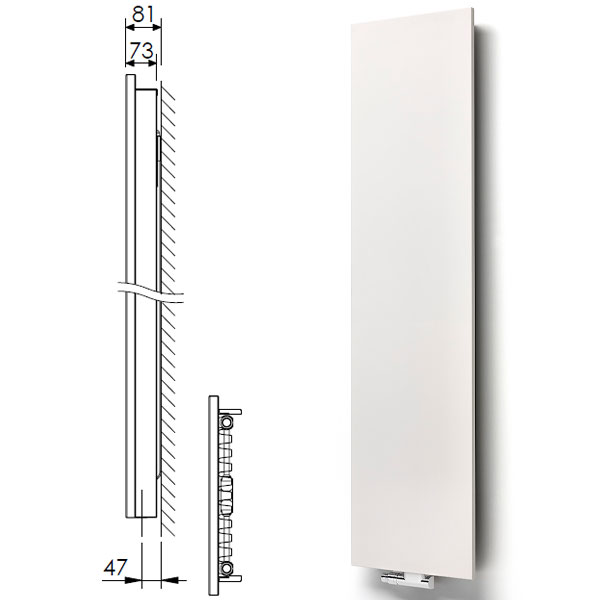 Henrad Alto Slim Vertikalheizkörper Typ 11, mit Seitenverkl., BH 1800mm, BL 400mm