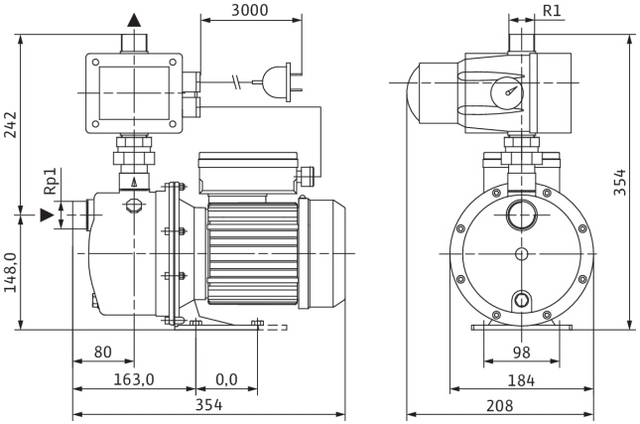 Wilo Hochdruck-Kreiselpumpe JET FWJ 202, G 1/R 1, 1x230V