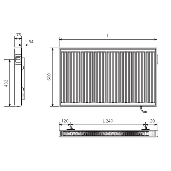 Kermi x-therm +e Elektro-Flachheizkörper Profil, mit Stecker, BH 600mm, BL 600mm, links, (750 Watt)