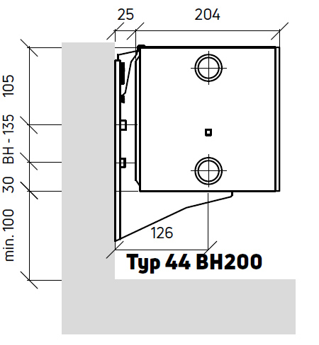 Purmo Plan Ventil Compact Ventilheizkörper, Typ 44, 6-Muffen, glatte Front, BH 200mm, BL 3000mm, links