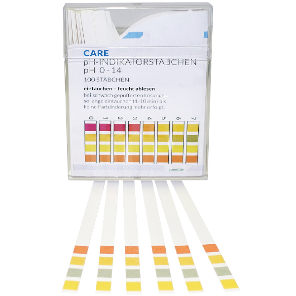 AHT CARE pH-Indikator-Stäbchen-Box mit 100 St. für wässrige Flüssigkeiten