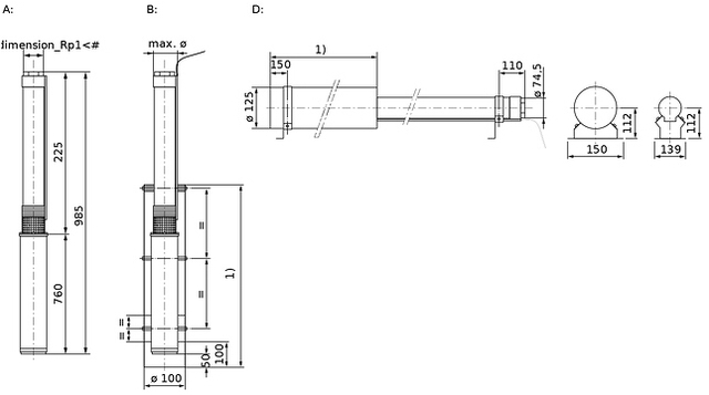 Wilo Unterwassermotor-Pumpe Sub TWU 3-0501-HS-I Rp 1 0, 6kW, # 6064283