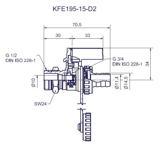 AHT KFE-Kugelhahn A22 Durchgangsform selbstdichtend Messing verch. DN15 (1/2")