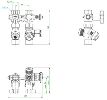 Oventrop Anschluss-Set Flypass Set 1 DN20, mit Cocon QTZ (150-1050l/h) und Schmutzfänger