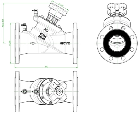 Oventrop Strangregulier-Ventil Hydrocontrol VFC DN80, PN16,Flansch/DIN, 2 Meßventil, GG25