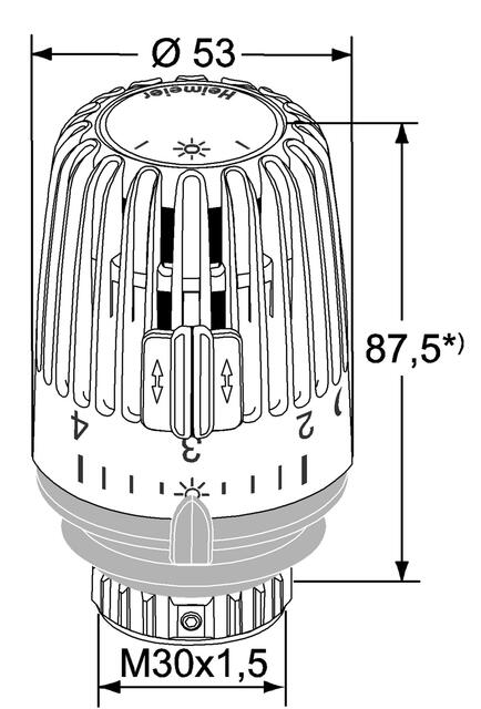 Heimeier Thermostatkopf K, mit Schraubgewinde M30x1,5, mit Diebstahlsicherung durch 2 Schrauben, weiß