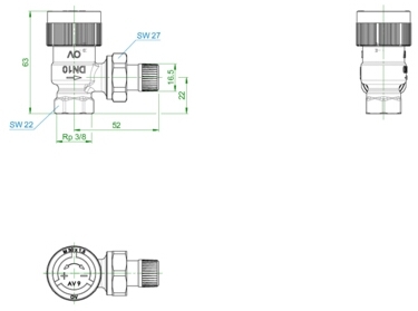 Oventrop Thermostatventil Baureihe AV9 DN10,R 3/8", PN10, Eck