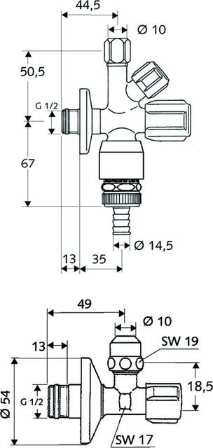 Schell Armaturenanschluss-Set COMFORT Eckventil 1/2" Kombinations-Eckventil mit Rohrbelüfter 1/2" chrom