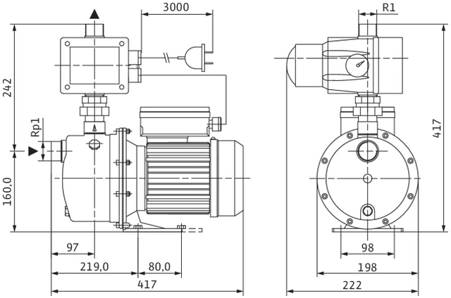 Wilo Hochdruck-Kreiselpumpe JET FWJ 204, G 1/R 1, 1x230V