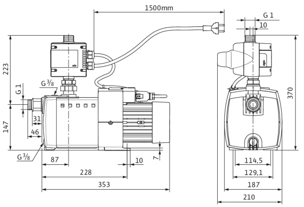 Wilo Hochdruck-Kreiselpumpe HiMulti 3 C 1-23, G1/G1, 1x230V, 0.64kW