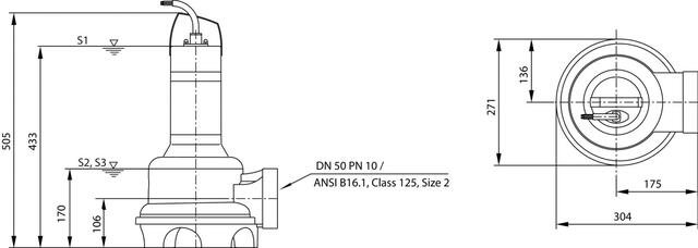 Wilo Abwasser-Tauchmotorpumpe Rexa UNI V05/T04-540, DN50,400V, 0.37kW