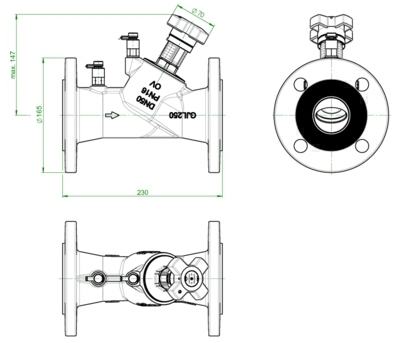 Oventrop Strangregulier-Ventil Hydrocontrol VFC DN50, PN16,Flansch/DIN, 2 Meßventil, GG25