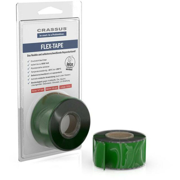 Crassus Flex-Tape, 25mmx3,5mx0,7mm, Grün flex.selbstverschweißendes Reparaturband