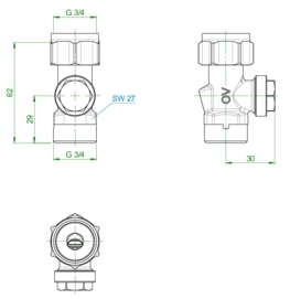 Oventrop Multiflex F Anschlussarmatur DG Combi 3,3/4" ÜM x 3/4" AG # 1016168