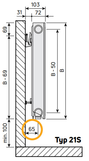 Purmo Plan Ventil Compact M Flex Flachheizkörper, Ventil, Mittenanschluss, Typ 21S, glatte Front
