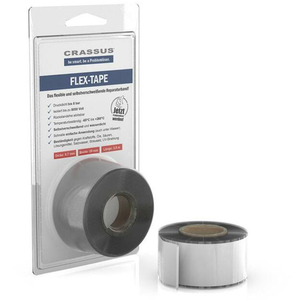 Crassus Flex-Tape, 25mmx3,5mx0,7mm, Weiß flex.selbstverschweißendes Reparaturband