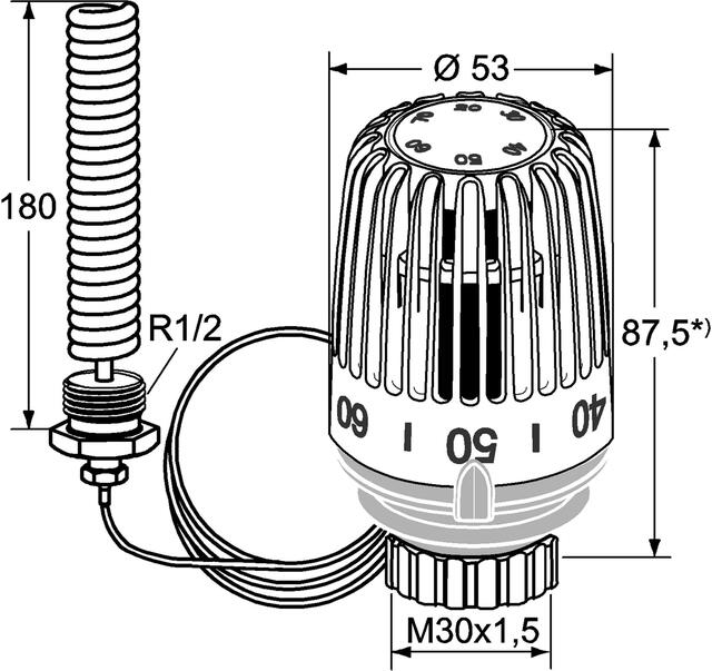 HEIMEIER Thermostat-Kopf K mit Wendel-Tauchfühler, 20-70 Grad C