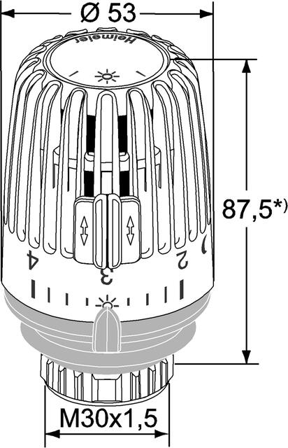 Heimeier Thermostatkopf K, mit Schraubgewinde M30x1,5, mit Nullstellung, weiß