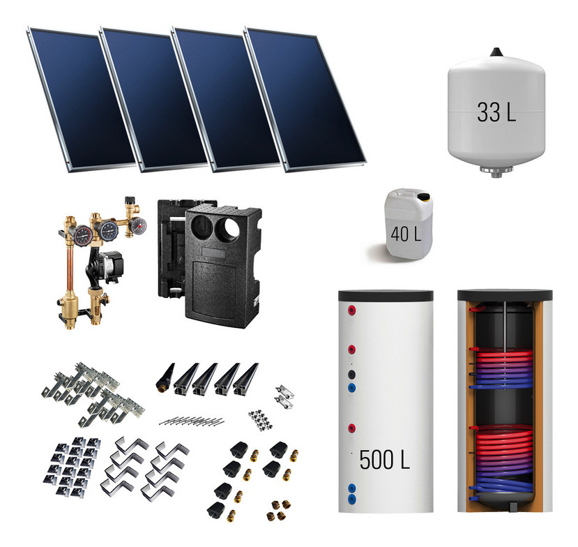 AHT Solar- 4Koll. Inkl. Speicher 500 für solare Brauchwasserunterstützung