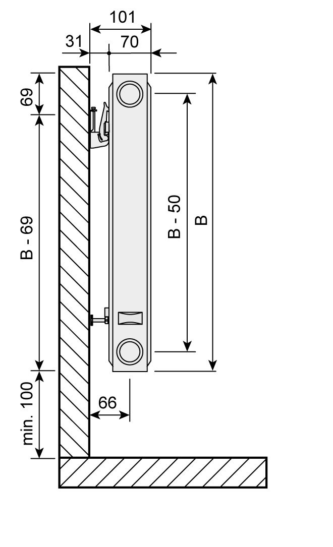 Purmo Profil Compact Austauschheizkörper, Typ 21S, 4-Muffen, profilierte Front, BH 950mm, BL 600mm
