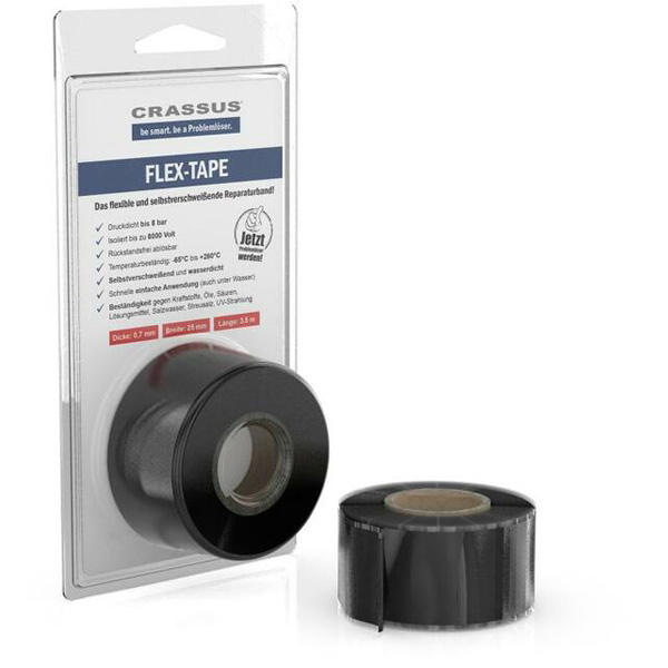 Crassus Flex-Tape, 25mmx3,5mx0,7mm, Schwarz flex.selbstverschweißendes Reparaturband