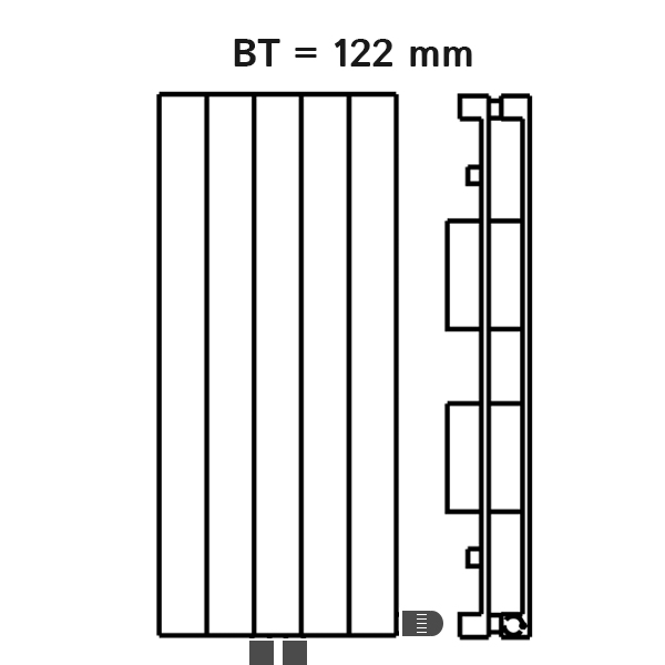 Kermi Ventil-Heizwand vertikal Typ HVV22, lamelliert, seitl. Abdeckung, BH 1000mm, BL 280mm