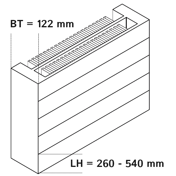 Kermi Heizwand horizontal Typ HHN22, lamelliert, BH 770mm, BL 2600mm, mit Abdeckung, LH 540mm