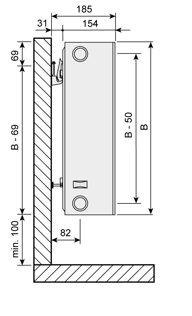 Purmo Plan Ventil Compact Ventilheizkörper Hygiene, Typ 30, 6-Muffen, glatte Front, BH 900mm, BL 500mm, rechts