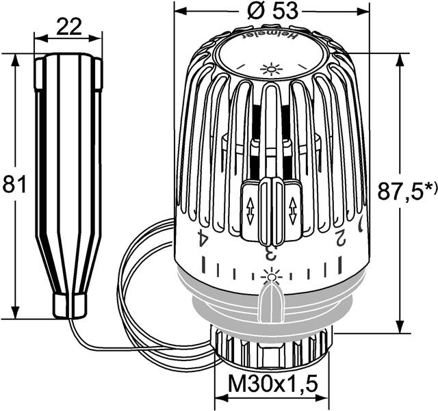 Heimeier Thermostatkopf K, mit Fernfühler, mit Schraubgewinde M30x15, mit Nullstellung, Kapillarrohr 2 m