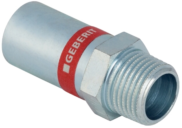 Geberit Mapress C-Stahl Übergang, verzinkt mit Einschubende, 42mm- 1 1/2" AG, # 21939