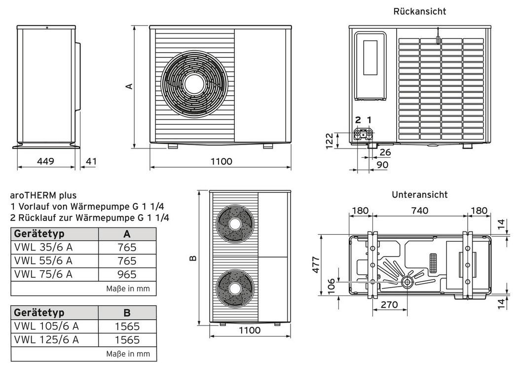 Vaillant Luft-Wasser-Wärmepumpe Set aroTHERM plus 125/6 A mit uniTOWER plus