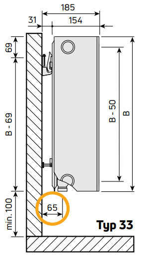 Purmo Plan Ventil Compact M Flex Flachheizkörper Typ 33, Mittenanschluss, glatte Front, BH 900mm, BL 1600mm