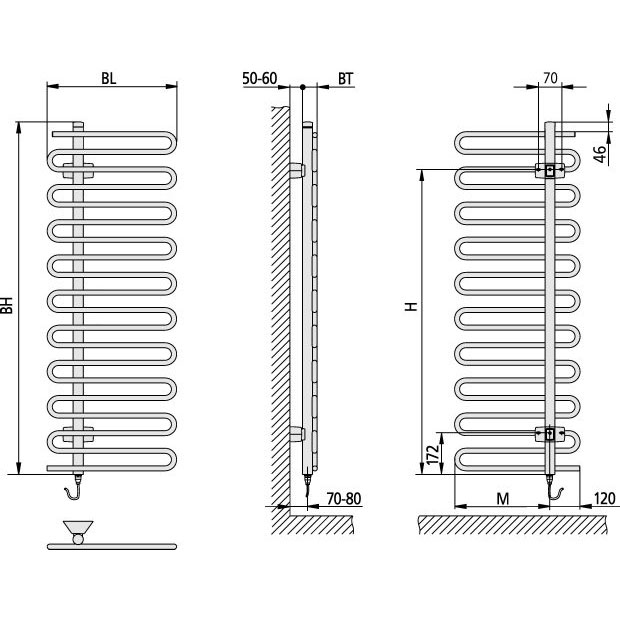 Kermi Icaro-Elektro Design-Badheizkörper, BH 1421mm, BL 400mm|Elektro-Set WKS rechts